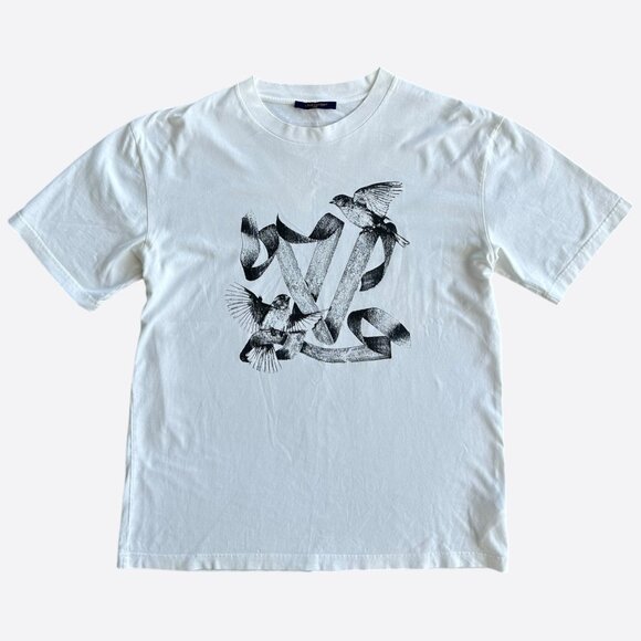 Louis Vuitton White & Black Birds Logo T-Shirt
